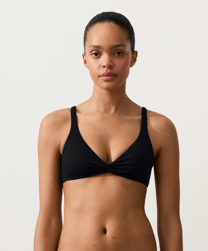 Top de bikini cu gât în V și legături la spate, din piqué Top de bikini cu gât în V și legături la spate, din piqué
