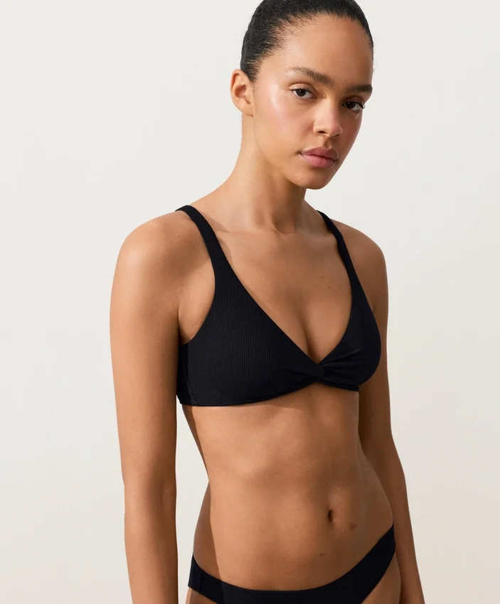 Top de bikini cu gât în V și legături la spate, din piqué Top de bikini cu gât în V și legături la spate, din piqué