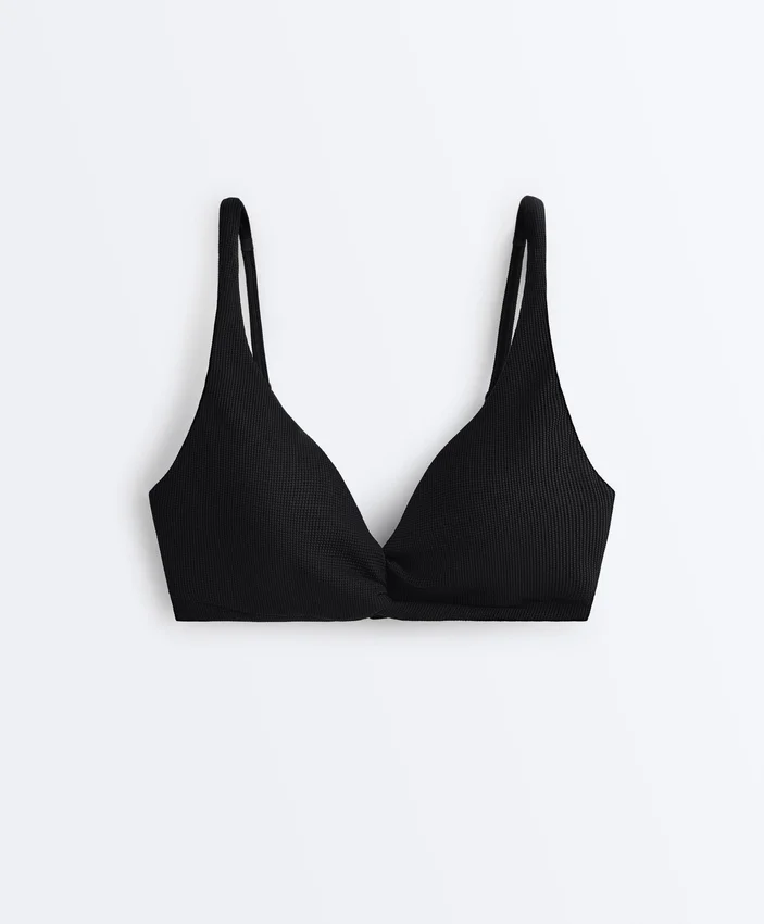 Top de bikini cu gât în V și legături la spate, din piqué Top de bikini cu gât în V și legături la spate, din piqué