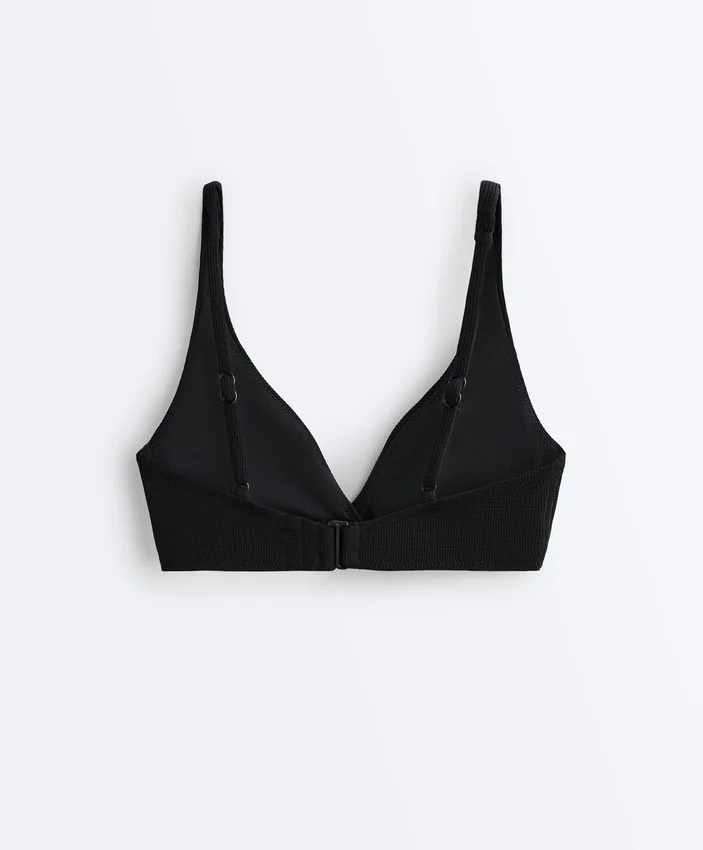 Top de bikini cu gât în V și legături la spate, din piqué Top de bikini cu gât în V și legături la spate, din piqué