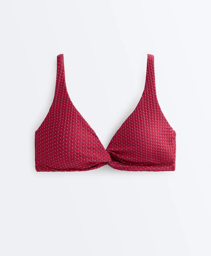 Top de bikini cu guler halter din jacquard geometric Top de bikini cu guler halter din jacquard geometric