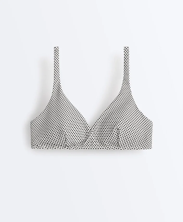 Top de bikini cu guler halter și imprimeu jacquard cu buline Top de bikini cu guler halter și imprimeu jacquard cu buline