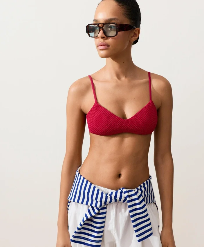 Top de bikini cu textură tip waffle Top de bikini cu textură tip waffle