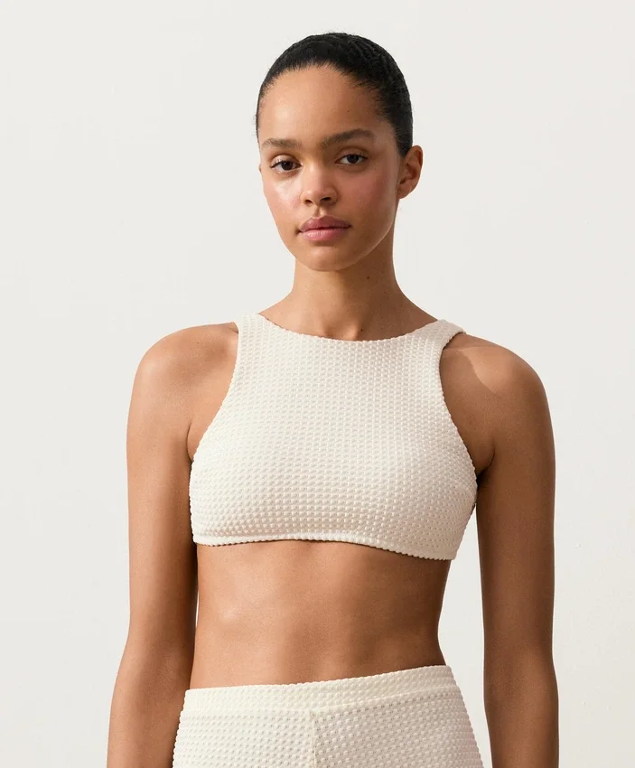 Top de bikini din croșetat cu textură cu bule Top de bikini din croșetat cu textură cu bule