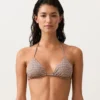 Top de bikini triunghiular cu imprimeu mini și fire metalice Top de bikini triunghiular cu imprimeu mini și fire metalice