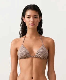 Top de bikini triunghiular cu imprimeu mini și fire metalice Top de bikini triunghiular cu imprimeu mini și fire metalice