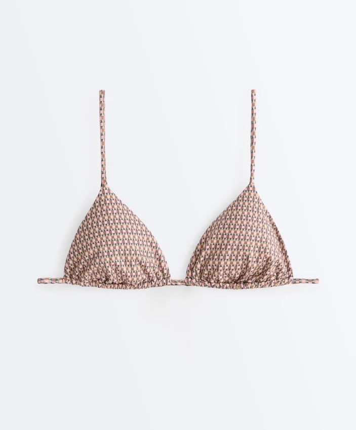 Top de bikini triunghiular cu imprimeu mini și fire metalice Top de bikini triunghiular cu imprimeu mini și fire metalice