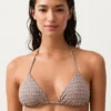 Top de bikini triunghiular cu imprimeu mini și fire metalice Top de bikini triunghiular cu imprimeu mini și fire metalice