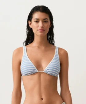 Top de bikini triunghiular cu textură în dungi și decolteu halter Top de bikini triunghiular cu textură în dungi și decolteu halter