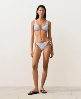 Top de bikini triunghiular cu textură în dungi și decolteu halter Top de bikini triunghiular cu textură în dungi și decolteu halter