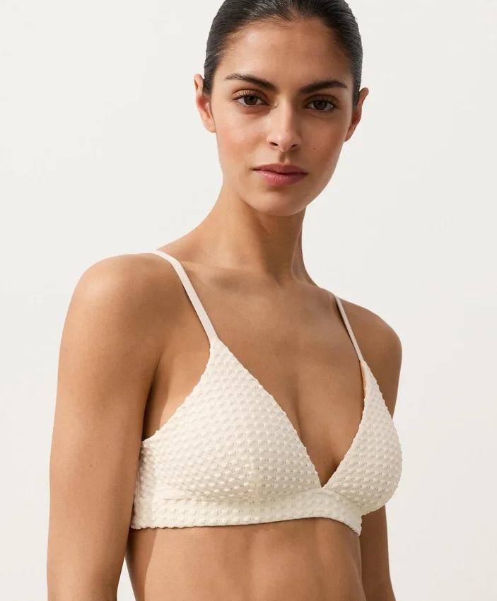 Top de bikini triunghiular din croșetat cu textură cu bule Top de bikini triunghiular din croșetat cu textură cu bule