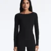 Tricou cu guler barcă din amestec de modal cu nervuri Tricou cu guler barcă din amestec de modal cu nervuri