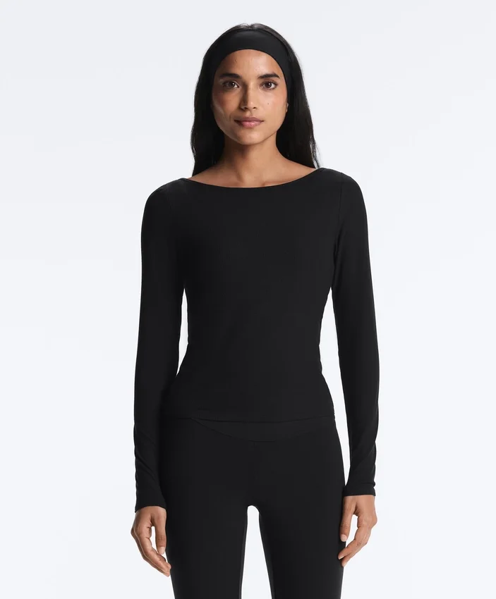 Tricou cu guler barcă din amestec de modal cu nervuri Tricou cu guler barcă din amestec de modal cu nervuri