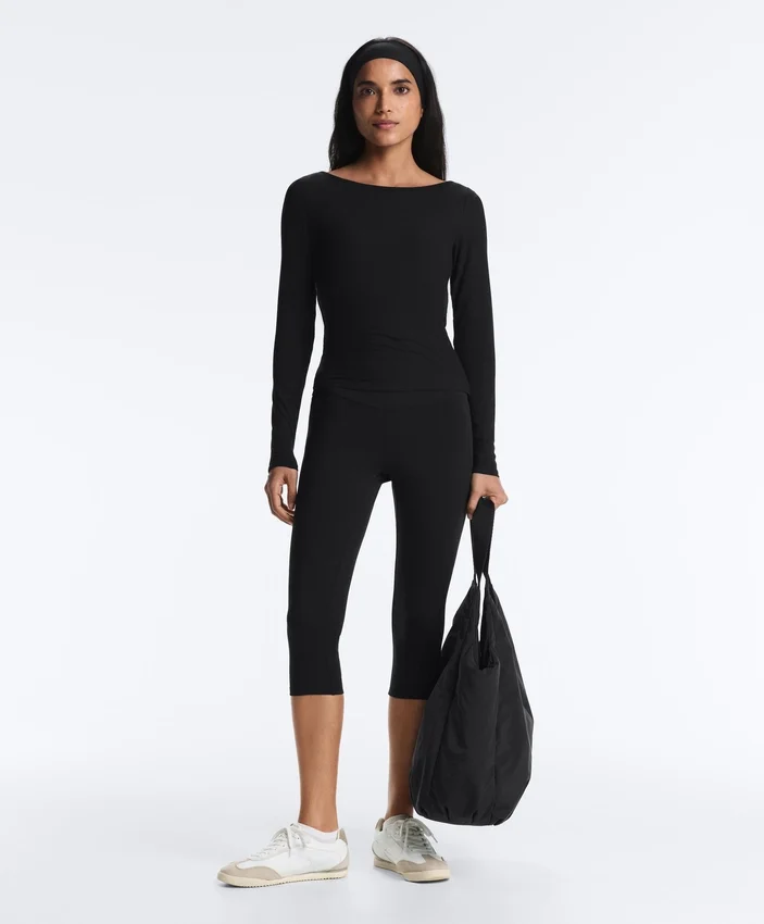 Tricou cu guler barcă din amestec de modal cu nervuri Tricou cu guler barcă din amestec de modal cu nervuri