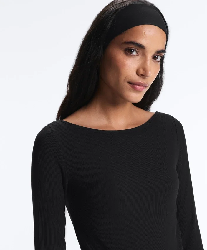 Tricou cu guler barcă din amestec de modal cu nervuri Tricou cu guler barcă din amestec de modal cu nervuri