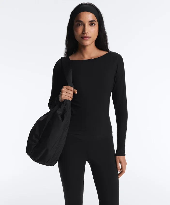 Tricou cu guler barcă din amestec de modal cu nervuri Tricou cu guler barcă din amestec de modal cu nervuri