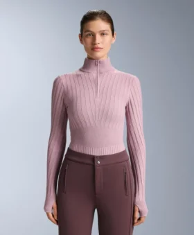 Tricou cu guler în V din tricot cu nervuri, strat de bază termic