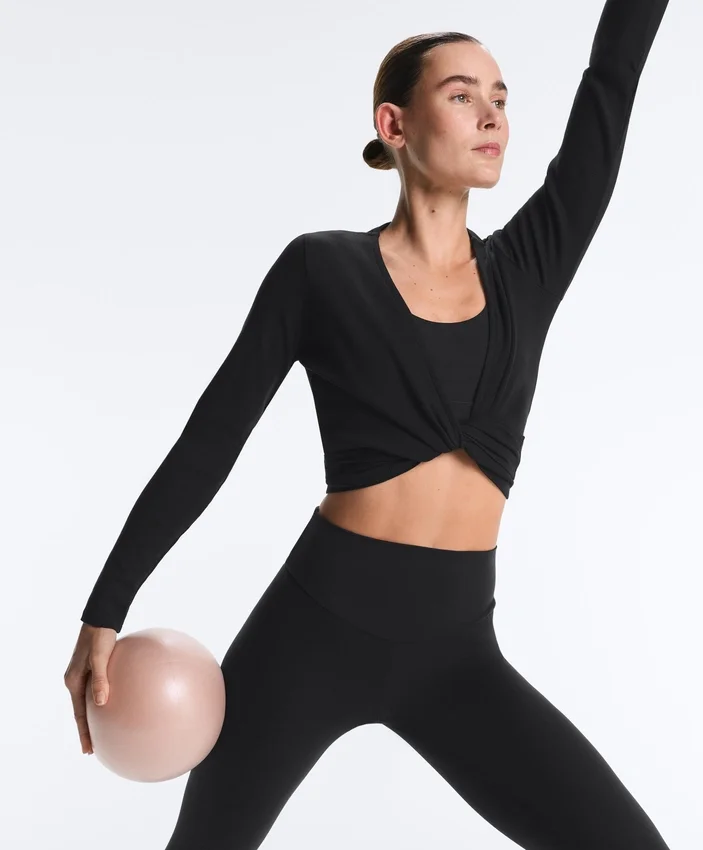 Tricou cu guler încrucișat din bumbac cu nervuri Tricou cu guler încrucișat din bumbac cu nervuri