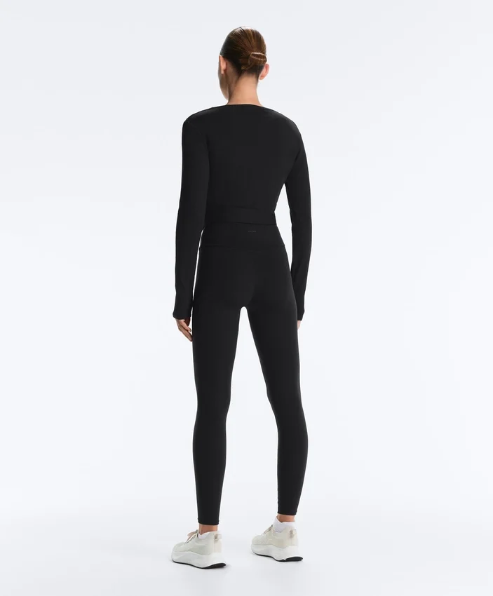 Tricou cu guler încrucișat din bumbac cu nervuri Tricou cu guler încrucișat din bumbac cu nervuri