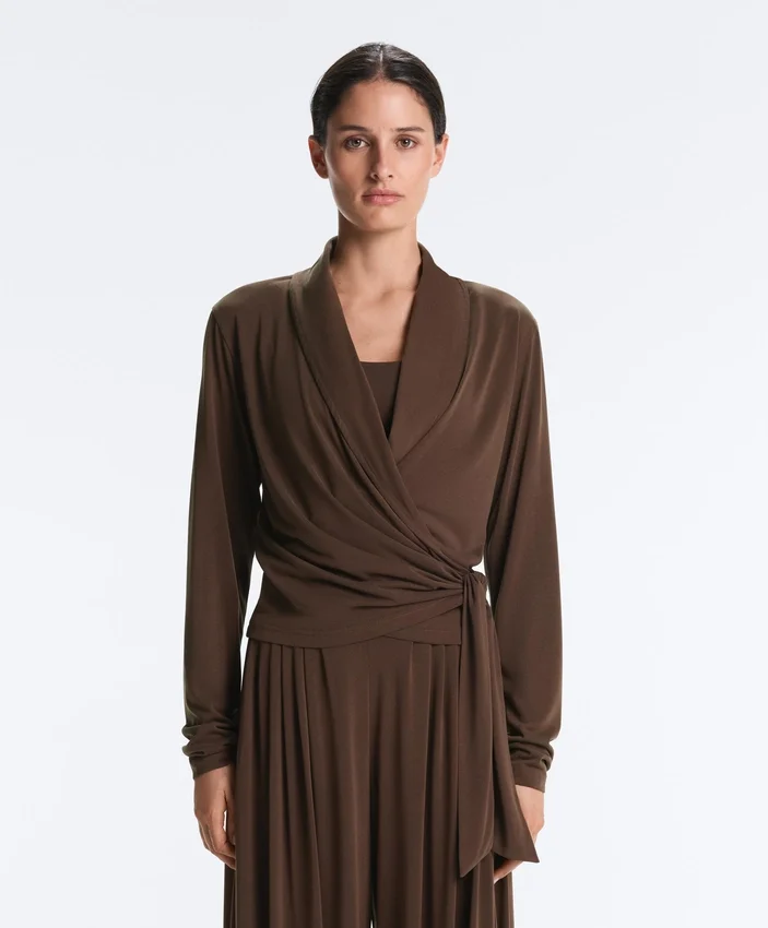 Tricou cu mâneci lungi, croi încrucișat, din amestec de modal Tricou cu mâneci lungi, croi încrucișat, din amestec de modal