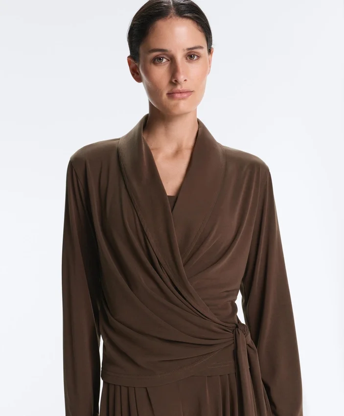 Tricou cu mâneci lungi, croi încrucișat, din amestec de modal Tricou cu mâneci lungi, croi încrucișat, din amestec de modal