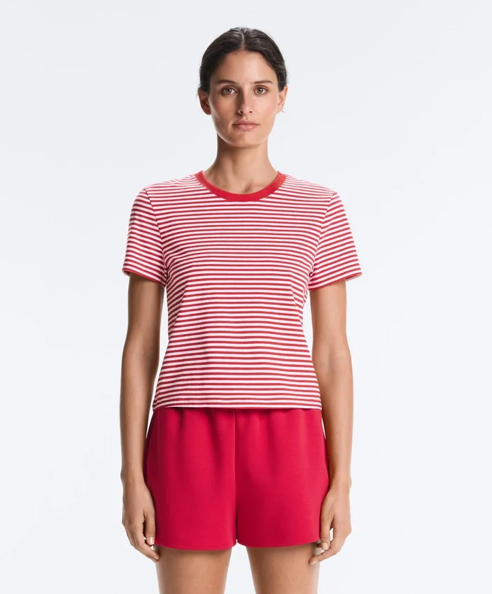 Tricou cu mâneci scurte din amestec de bumbac, cu croială regular și imprimeu cu dungi Tricou cu mâneci scurte din amestec de bumbac, cu croială regular și imprimeu cu dungi