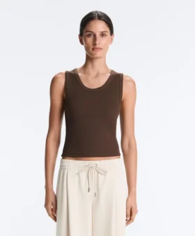 Tricou cu nervuri și bretele late, din bumbac și modal