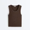 Tricou cu nervuri și bretele late, din bumbac și modal Tricou cu nervuri și bretele late, din bumbac și modal