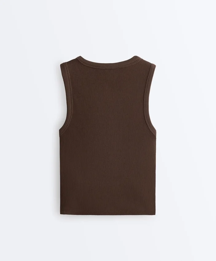 Tricou cu nervuri și bretele late, din bumbac și modal Tricou cu nervuri și bretele late, din bumbac și modal