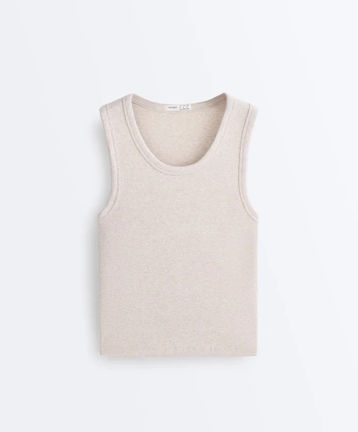 Tricou cu nervuri și bretele late, din bumbac și modal Tricou cu nervuri și bretele late, din bumbac și modal