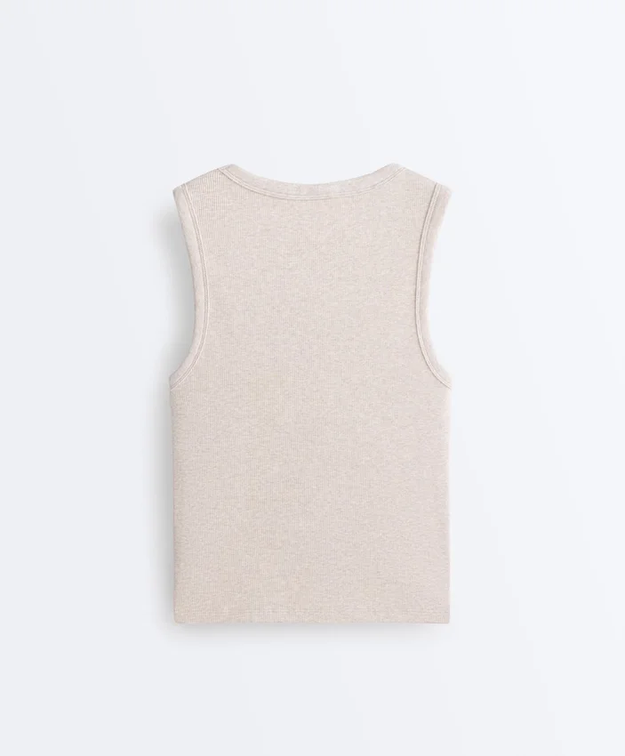 Tricou cu nervuri și bretele late, din bumbac și modal Tricou cu nervuri și bretele late, din bumbac și modal
