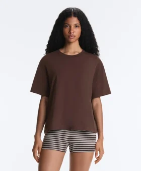 Tricou drept, cu mâneci scurte, din amestec de bumbac
