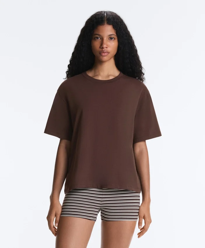 Tricou drept, cu mâneci scurte, din amestec de bumbac Tricou drept, cu mâneci scurte, din amestec de bumbac
