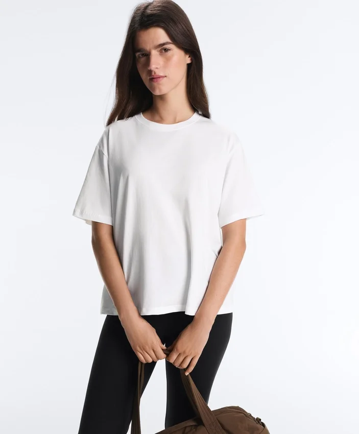 Tricou drept, cu mâneci scurte, din amestec de bumbac Tricou drept, cu mâneci scurte, din amestec de bumbac