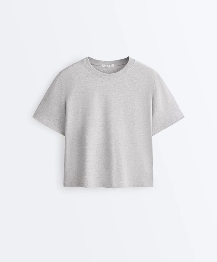 Tricou drept, cu mâneci scurte, din amestec de bumbac Tricou drept, cu mâneci scurte, din amestec de bumbac