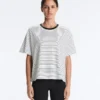 Tricou drept, cu mâneci scurte, din amestec de bumbac, cu dungi Tricou drept, cu mâneci scurte, din amestec de bumbac, cu dungi