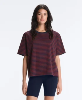 Tricou drept, cu mâneci scurte, din amestec de bumbac, cu dungi