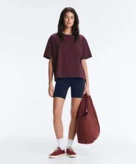 Tricou drept, cu mâneci scurte, din amestec de bumbac, cu dungi