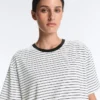 Tricou drept, cu mâneci scurte, din amestec de bumbac, cu dungi Tricou drept, cu mâneci scurte, din amestec de bumbac, cu dungi