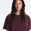 Tricou drept, cu mâneci scurte, din amestec de bumbac, cu dungi Tricou drept, cu mâneci scurte, din amestec de bumbac, cu dungi