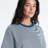 Tricou drept, cu mâneci scurte, din amestec de bumbac, cu dungi Tricou drept, cu mâneci scurte, din amestec de bumbac, cu dungi