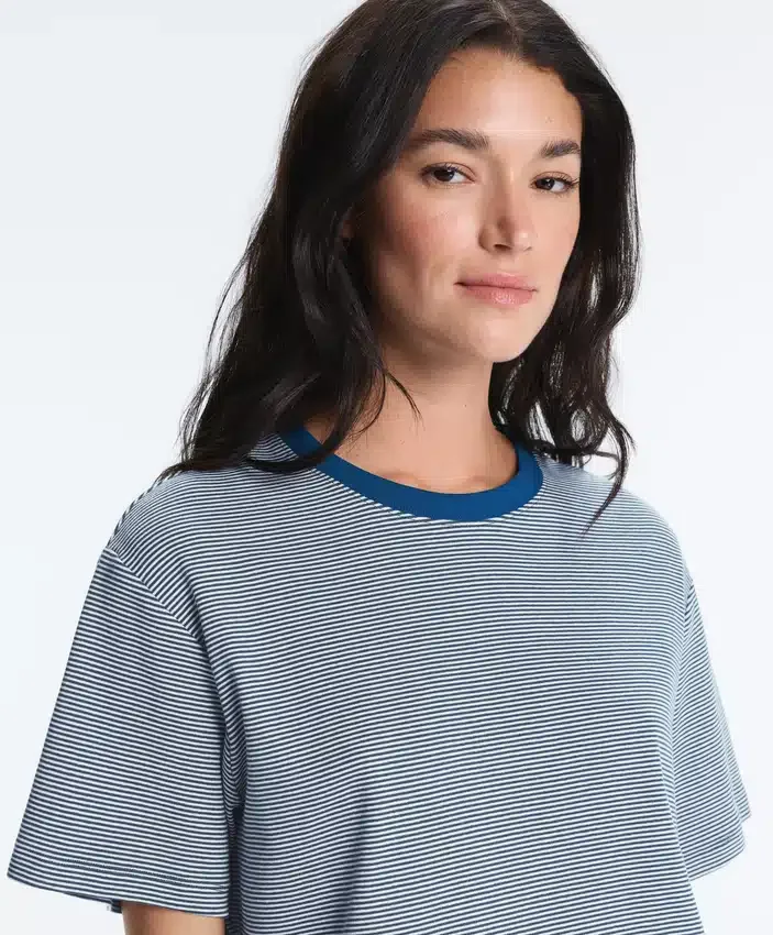 Tricou drept, cu mâneci scurte, din amestec de bumbac, cu dungi Tricou drept, cu mâneci scurte, din amestec de bumbac, cu dungi