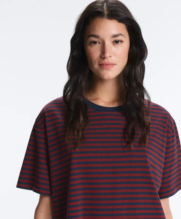 Tricou drept, cu mâneci scurte, din amestec de bumbac, cu dungi Tricou drept, cu mâneci scurte, din amestec de bumbac, cu dungi