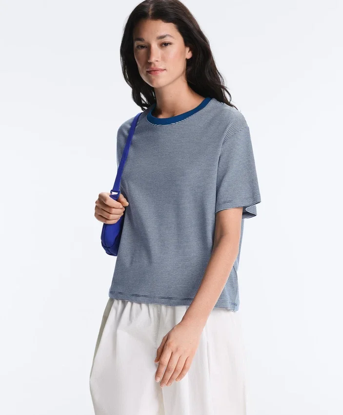 Tricou drept, cu mâneci scurte, din amestec de bumbac, cu dungi Tricou drept, cu mâneci scurte, din amestec de bumbac, cu dungi