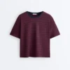 Tricou drept, cu mâneci scurte, din amestec de bumbac, cu dungi Tricou drept, cu mâneci scurte, din amestec de bumbac, cu dungi