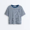 Tricou drept, cu mâneci scurte, din amestec de bumbac, cu dungi Tricou drept, cu mâneci scurte, din amestec de bumbac, cu dungi