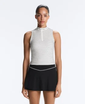 Tricou fără mâneci cu jumătate de fermoar și dungi
