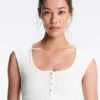 Tricou fără mâneci cu nervuri, cu nasturi din bumbac și modal Tricou fără mâneci cu nervuri, cu nasturi din bumbac și modal