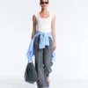 Tricou fără mâneci cu nervuri, cu nasturi din bumbac și modal Tricou fără mâneci cu nervuri, cu nasturi din bumbac și modal
