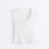 Tricou fără mâneci cu nervuri, cu nasturi din bumbac și modal Tricou fără mâneci cu nervuri, cu nasturi din bumbac și modal
